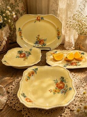STEUBENVILLE IVORY – 4-Piece Vintage Floral Dish Set